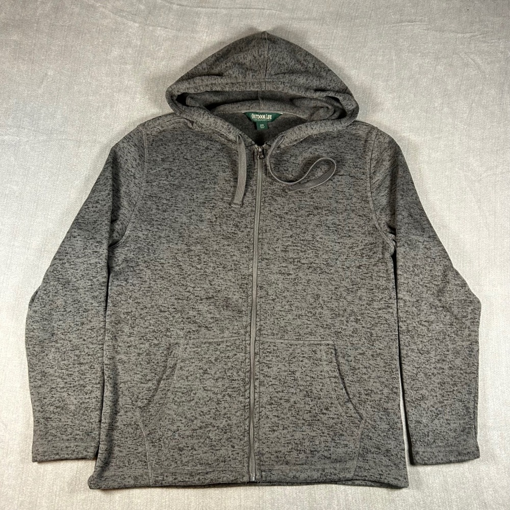 Outdoor Life Mens Full Zip Hoodie Gray Marl Sweater Knit Fleece Jacket Medium